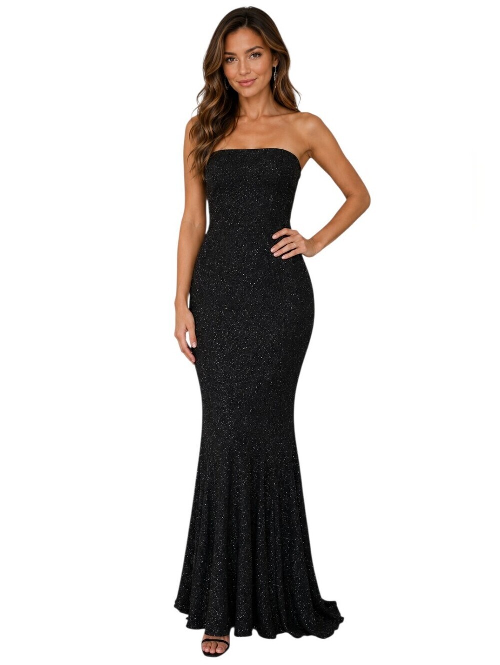 Jessica McClintock for Cache Black Sparkle Strapless Mermaid Gown Size 4 USA